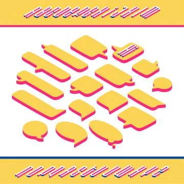 Speech isometric style bubbles of various shapes with isometric font Flat 3D  Stock Illustration