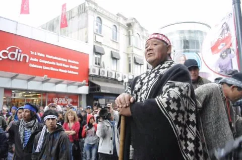 Speech by a Mapuche leader at a demonstration Stock Footage 138201971