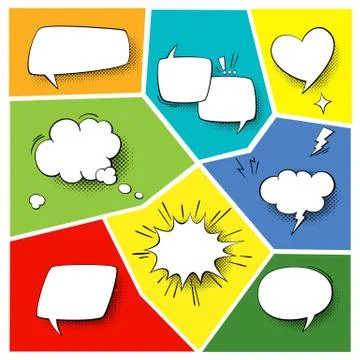 Speech popart elements. Comic cartoon shapes for dialogs thinking and talking on Stock Illustration