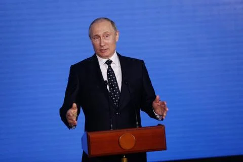 Speech by the President of the Russian Federation Vladimir Putin Stock Photos