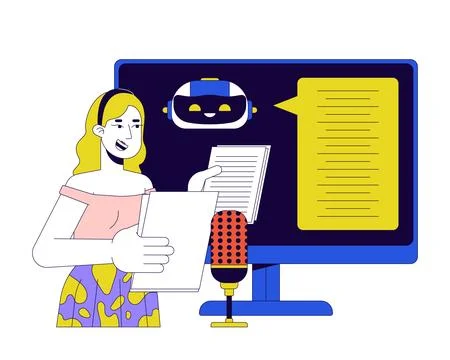 Speech recognition in AI 2D linear illustration concept Stock Illustration
