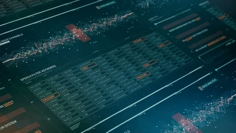 Speech scan, spook words filtered on screen, mass surveillance, man listening Stock-Footage 96699384