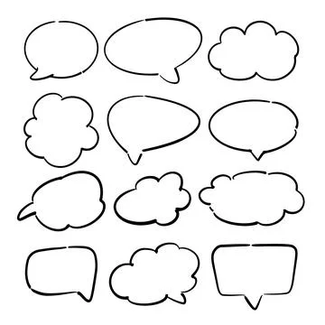 Speech symbol talk and thinking. Bubble with clouds thin line set. Illustrazione stock