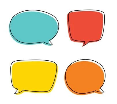 Speech symbol talk and thinking hand drawn style. Bubble with color and out.. Stock Illustration