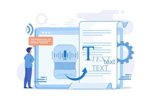 Speech-to-text app, voice recognition application. Convert speech to text, .. Stock Illustration