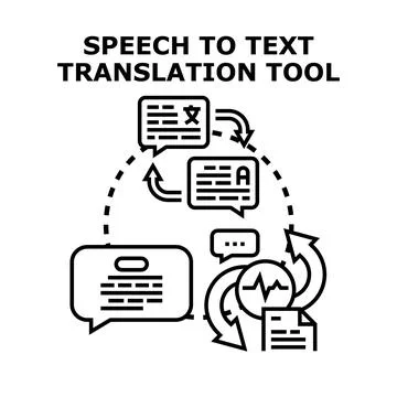 Speech to text translation interpreting language communication Stock Illustration