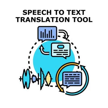 Speech to text translation technology data processing Stock Illustration