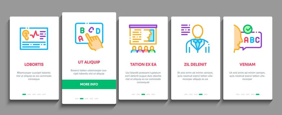 Speech Therapist Help Onboarding Elements Icons Set Vector Illustrazione stock