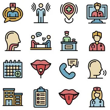 Speech therapist icons set vector flat Stock Illustration