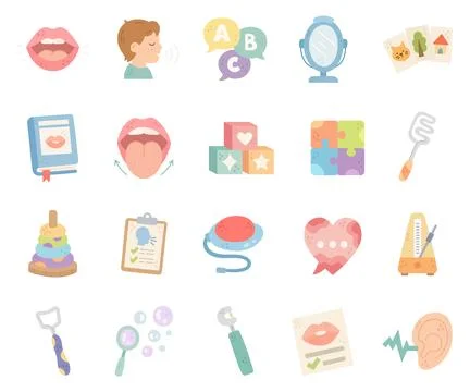 Speech therapy set featuring lips mouth person Stock Illustration