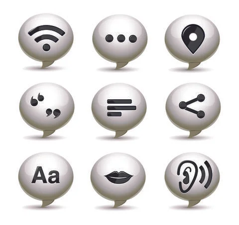 Speech White Bubbles With Communication Icons Inside Stock Illustration