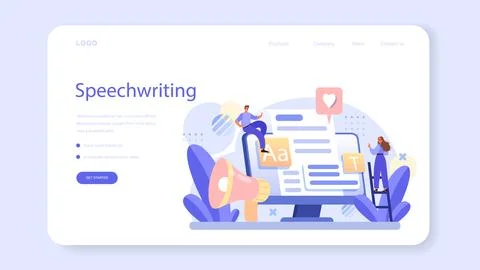 Speechwriting web banner or landing page. Professional speaker or journalist Stock Illustration