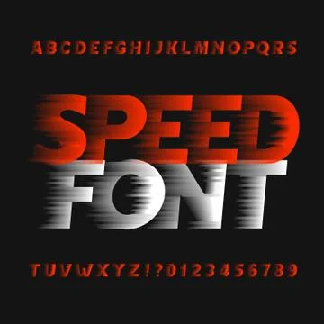 Speed alphabet font. Wind effect type letters and numbers Stock Illustration