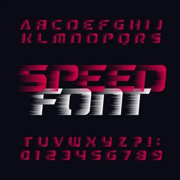 Speed alphabet vector font. Wind effect type letters and numbers. Stock Illustration