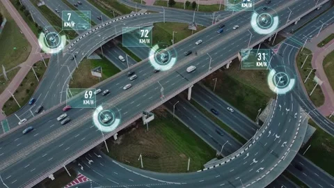 Speed ​​and identity Control System. City highway traffic monitoring system. Stock Footage 164035035