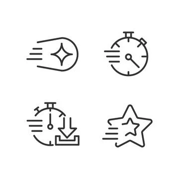 Speed and time pixel perfect linear icons set Illustrazione stock