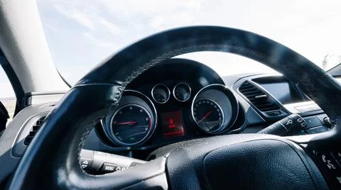 Speed background. Car dashboard panel with speedometer, tachometer. Fast vehi Stock Photos