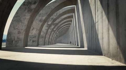 Speed up biking under arcades Stock Footage 87196192