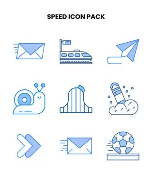 Speed Blue Set Icons Pack Stock Illustration