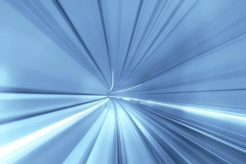 Speed blurred motion of train or subway train moving inside tunnel. Stock Photos