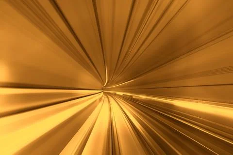 Speed blurred motion of train or subway train moving inside tunnel. Stock Photos