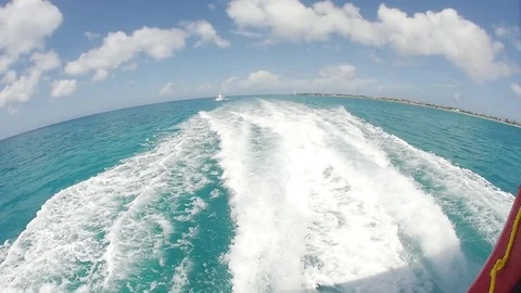 Speed Boat Back View Water Spray Slow Motion HD Stock Footage 73555987