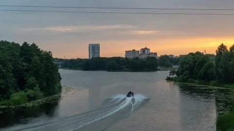 Speed boat on the Bug river Stock Photos