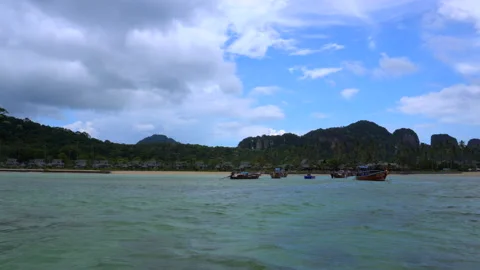 Speed boat cruising to Phi Phi Don island beach resort famous Phuket Andaman  스톡 동영상 156864501