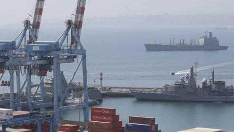 Speed boat in harbour Stock Footage 77052569