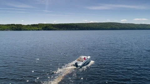 Speed Boat on River Stock Footage 99643262