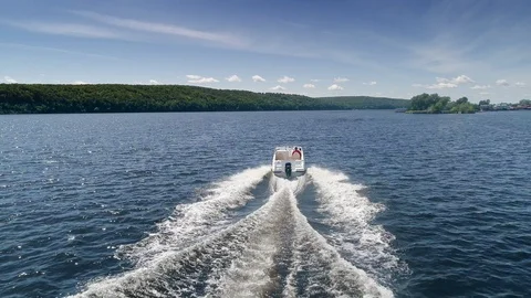 Speed Boat on River Stock Footage 99643674