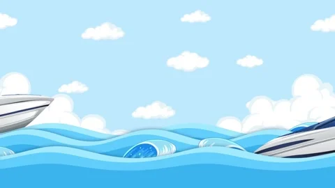 Speed boat sailing fast on ocean waves under blue cloudy sky motion footage. Vídeos de archivo 333808419