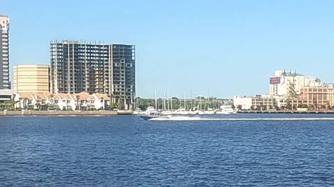 Speed boat speeding up the river Stock Footage 155753260