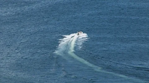 Speed boat with white trail Stock Footage 70775833