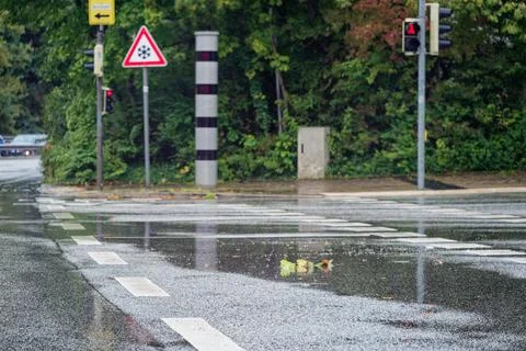 Speed cam red light camera at pedestrian crossing with round blitzer camera Stock Photos