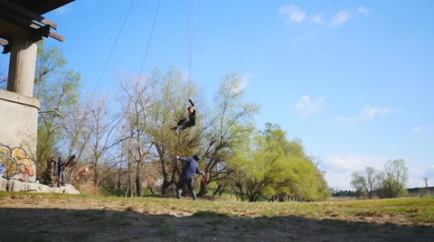 Speed climber descending from a height Stock Footage 68349361