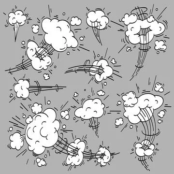 Speed cloud comic. Cartoon fast motion clouds, smoke effects and motions tr.. Stock-Illustration