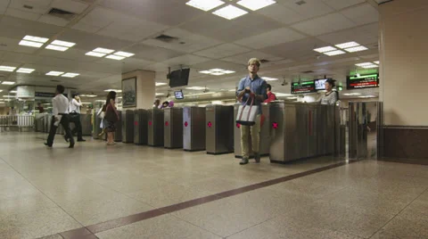 Speed up Commuters and Shoppers exit MRT System Video stock 34434651