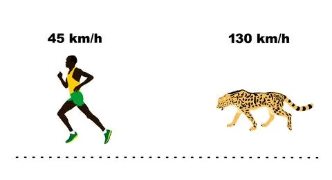 Speed comparison between fastest man and cheetah Stock Illustration