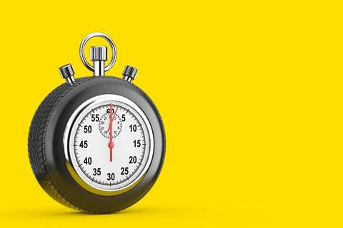 Speed Concept. Analog Stopwatch Framed Rubber Wheel Tires. 3d Rendering Stock Illustration