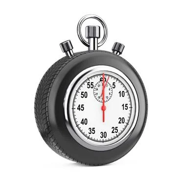 Speed Concept. Analog Stopwatch Framed Rubber Wheel Tires. 3d Rendering Stock-Illustration