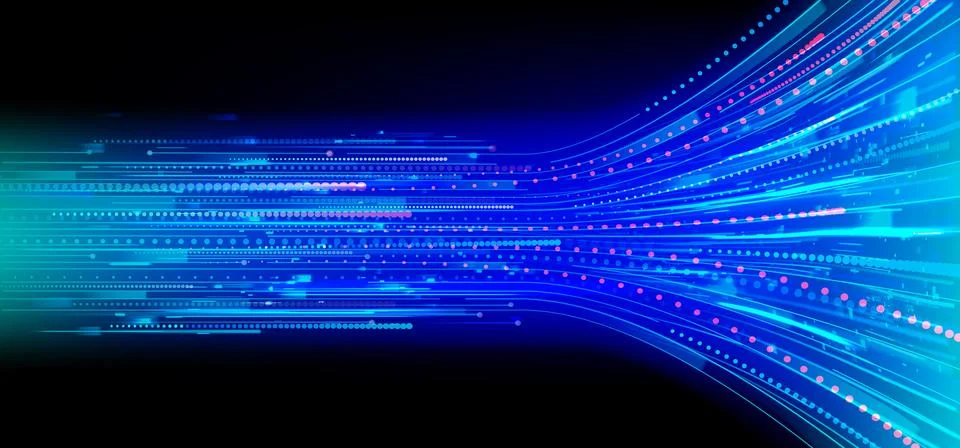 Speed data flow, neon blue lines and glowing dots 스톡 일러스트