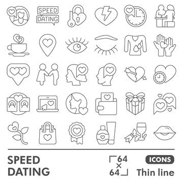 Speed dating line icon set, relationship symbols collection or sketches. Couple Ilustração Stock