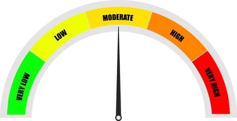 Speed dial indicator, Green and red meter, Moderate barometers, Speedometer.. Stock Illustration