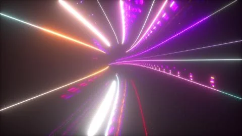 Speed of digital lights tunnel, computer generated. 3d rendering of abstract Stock Illustration