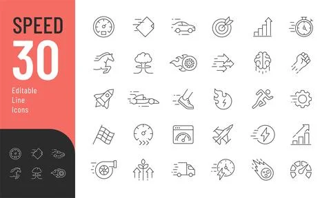 Speed Editable Icons set. Stock Illustration