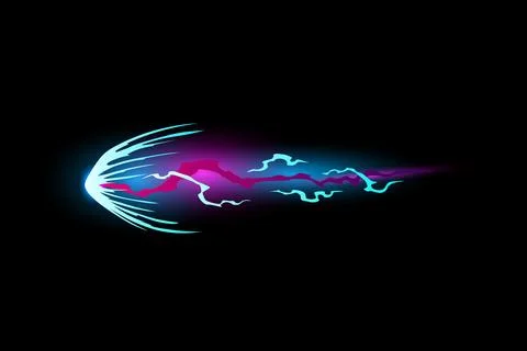Speed effect cartoon vfx. Comic line blaster shot. Energy fire flame light. Neon Stock Illustration