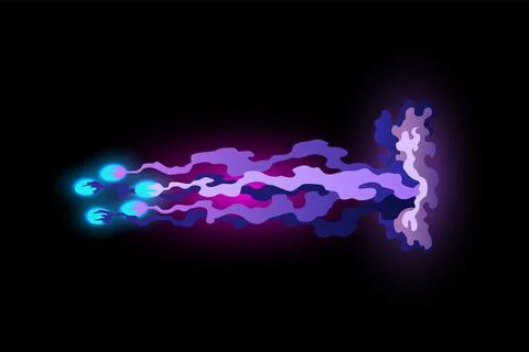 Speed effect cartoon vfx. Comic line blaster shot. Energy fire flame light. Neon Illustrazione stock