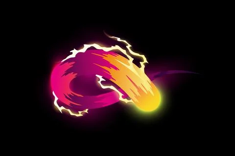 Speed effect cartoon vfx. Comic line blaster shot. Energy fire flame light. Neon Stock Illustration