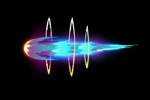 Speed effect cartoon vfx. Comic line blaster shot. Energy fire flame light. Neon Illustrazione stock